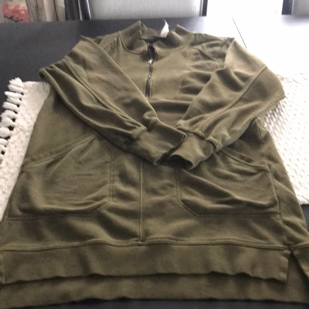 Daily Ritual Anthropologie Olive Green Quarter-Zip Pullover Sweatshirt